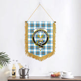 Stewart Muted Blue Tartan Crest Wall Hanging Banner